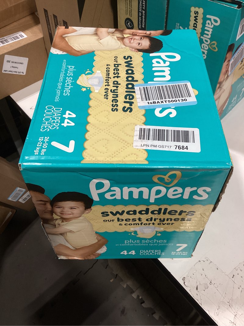 Condition photo showing Good Condition for pampers swaddlers diapers, size 7 (36-50 lbs), 44 count, hypoallergenic, absorbent, keeps baby dry and comfortable, skin safe disposable baby diaper size 7 44