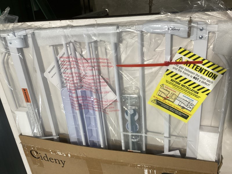 Condition photo showing New/Like New for baby gate no drilling, 29"-40" auto close dog gate indoor for doorways & stairs, pressure mounted adjustable pet gate, easy walk through child gate for children & pets stroller friendly, white