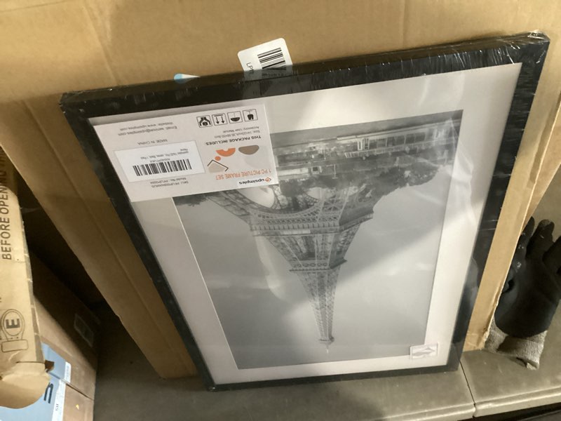 Condition photo showing New/Like New for upsimples 18x22 picture frame, display pictures 14x18 with mat or 18 x 22 without, wall hanging poster frames, black, 1 pack black 18x22