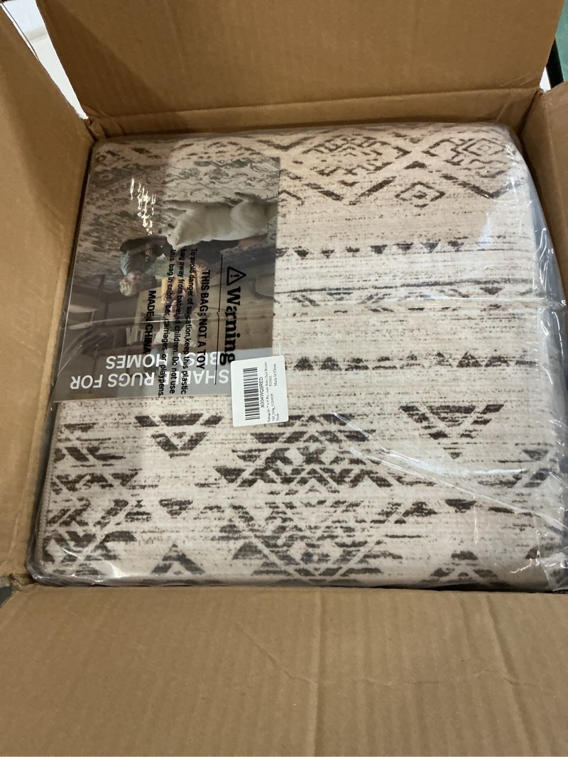 Condition photo showing New/Like New for nakagishi 7x9 area rug living room: washable boho large neutral soft farmhouse modern rugs stain resistant moroccan non-slip indoor carpet for bedroom nursery kids office dining room- dark brown boho dark brown 7' x 9' (rectangular)