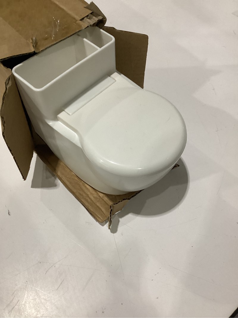 Condition photo showing As Is for toilet water bowl for cat,toilet shaped pet water dispenser for cat dog, small funny bowl for dogs and cats hilarious gravity pet fountain, for your cat drink more water (white)