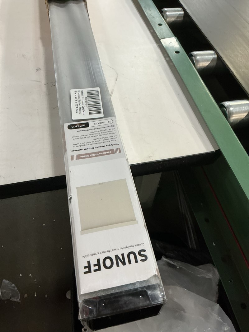 Condition photo showing New/Like New for Cordless Blackout Roller Shades Blinds for Windows Free-Stop,Pull Down Room Darkening with Valance,Thermal Insulated Woven Fabric Window Door Blinds for Home,Office,Black 45" W x 72" L 45"W x 72"H Black