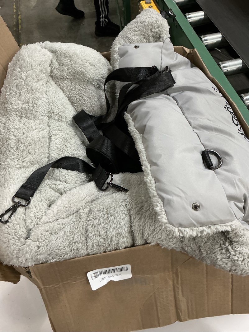 Condition photo showing As Is for burgeonnest dog car seat for small dogs under 25 lbs – fully detachable & washable pet booster seat with safety leash, storage pockets & reversible cushion, portable car travel carrier bed, grey grey black