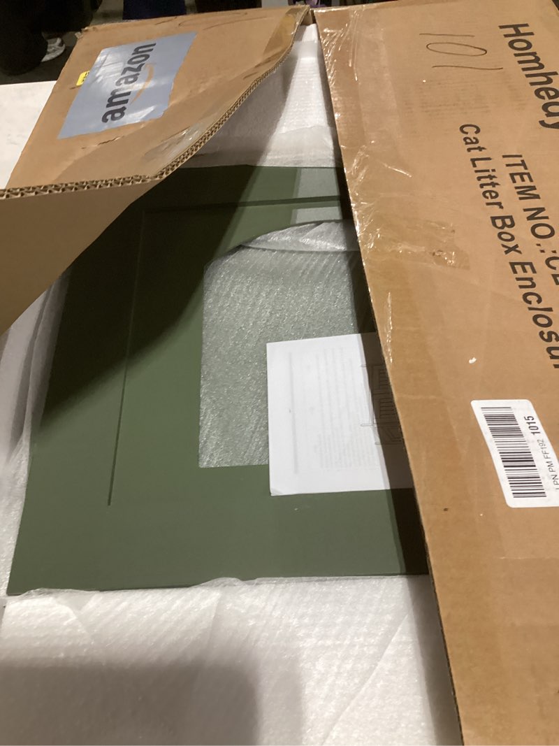 Condition photo showing Good Condition for Homhedy Cat Litter Box Enclosure, Cat Washroom Furniture with Metal Frame, Pet House, Fit Most of Litter Box, Modern Style, Green and Gold 28.3"L x 17.7"W x 21.7"H Green