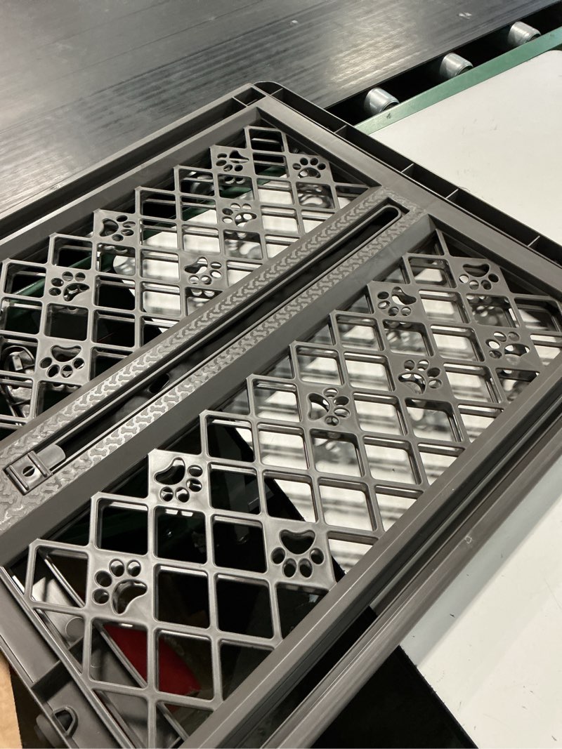 Condition photo showing Good Condition for mypet north states paws portable pet gate: 26-40" wide. pressure mount. no tools needed. made in usa, 23" tall, expandable, durable dog gates for doorways, fieldstone gray