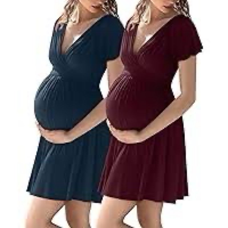 Neer 2 Pack 3 in 1 Labor Delivery Hospital Gown Robe, Women's Maternity Cross Wrap V Neck Dress Nurs XL