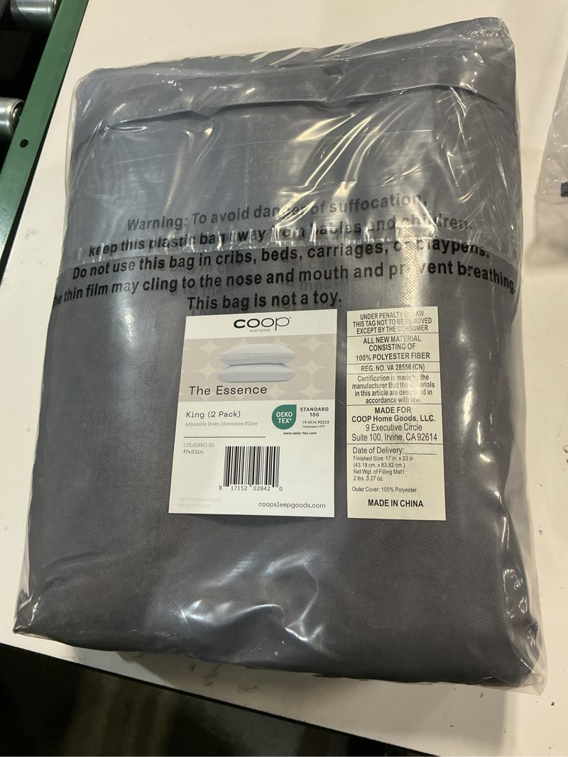 Condition photo showing New/Like New for coop home goods essence down alternative pillow set of 2, king size, best pillows for sleeping, adjustable alternative to down pillows, luxury hotel pillow for back, stomach or side sleepers essence king classic