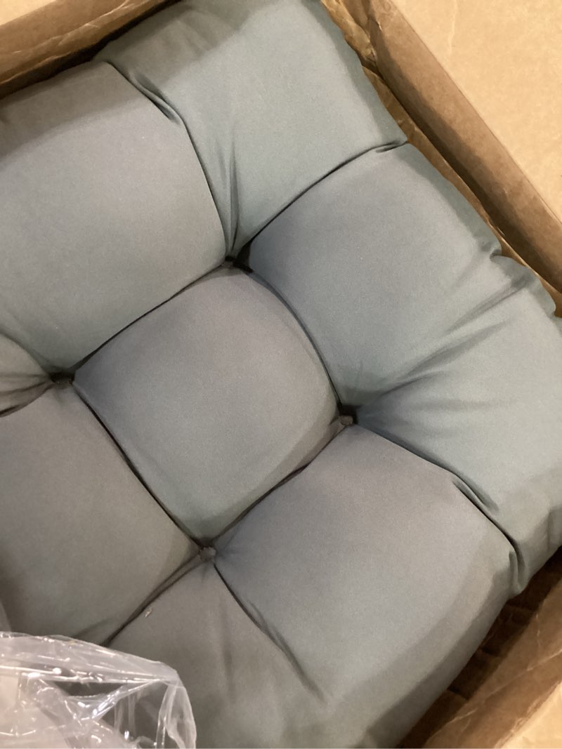 Condition photo showing Good Condition for mtmr outdoor chair cushions set of 2, water-repellent 19”x19” patio chair cushions with high elasticity pp cotton, no fading tufted patio seat cushions for outdoor furniture, thick outdoor cushions dark grey 19"x19"