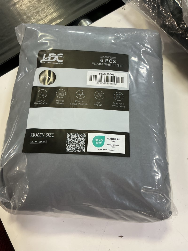 Condition photo showing Good Condition for lux decor collection queen sheets set - 6 piece microfiber 16 inch deep pocket bed sheets set - dark gray