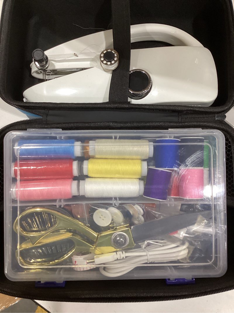 Condition photo showing Good Condition for Handheld Sewing Machine Heavy Duty, with Blue Leather Storage Case and 110-Piece Sewing Kit, Mini Portable, Ideal for Adults & Beginners, Complete Set of Quick Home Clothing Repair Tools, Good Gift Black