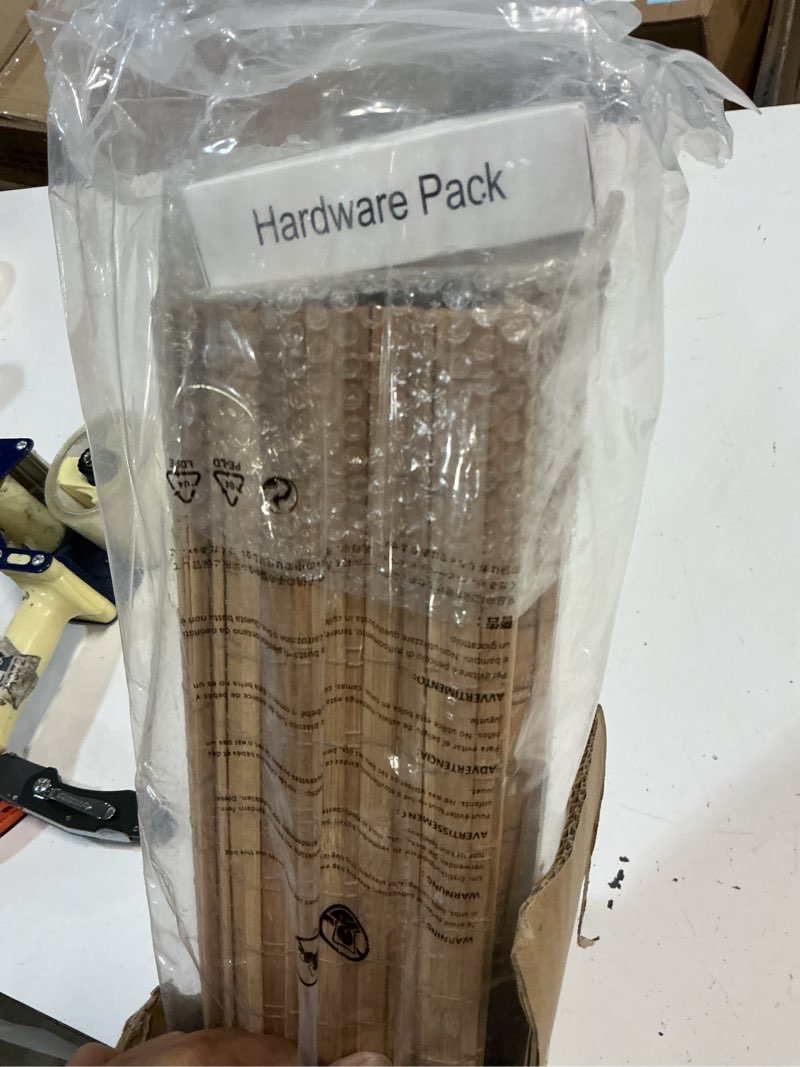 Condition photo showing New/Like New for seeye cordless bamboo roman shades, blackout natural bamboo blinds for indoor windows, roll up blind privacy shade for home, office, door, uv resistant & easy to install, 45" w x 64" h, carbonized privacy - carbonized 45"w x 64"h