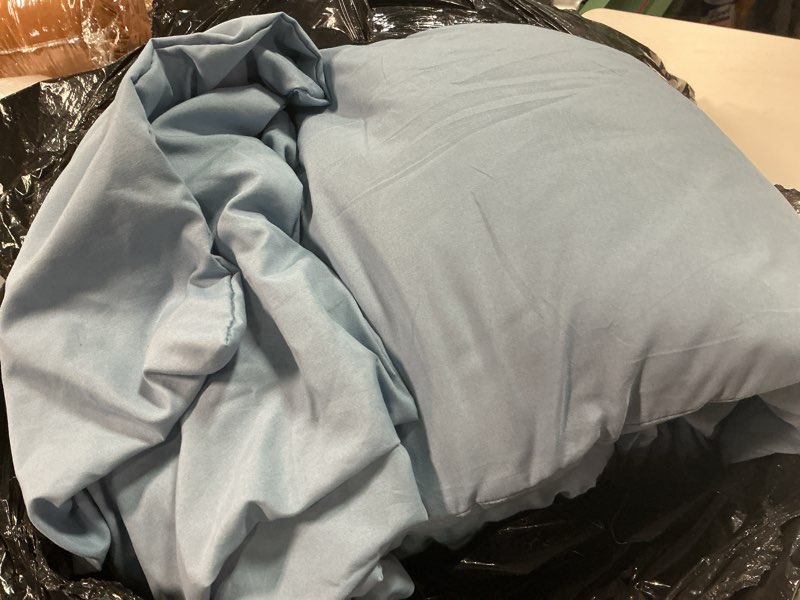 Condition photo showing As Is for CozyLux Grayish Blue Full Size Comforter Set, 3 Pieces Dusty Blue Solid Breathable Quilted Bedding Sets, Luxury Soft Bed Set with Down Alternative Comforter All Season (1 Comforter & 2 Pillowcases)