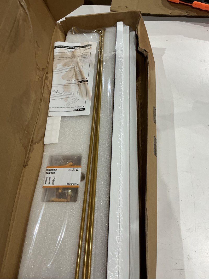 Condition photo showing New/Like New for forbena 24 inch bathroom floating shelves for wall set of 3, gold bathroom shelves over toilet wall mounted with rail, decorative hanging shelf for bedroom office living room decor (white and gold) 24 inch white and gold