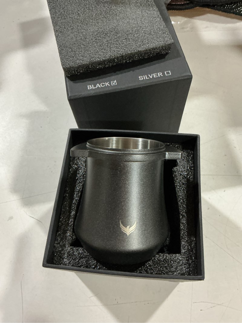 Condition photo showing Good Condition for coffee dosing cup 54mm for breville – black stainless steel espresso bean dosing cup with grinder activating tab for barista express, pro, touch