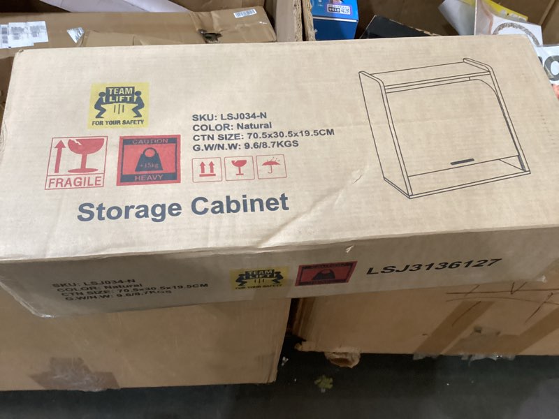 Condition photo showing New/Like New for bathroom wall cabinet, medicine cabinet with roll-up door & 3 shelves, over the toilet wall-mounted storage cabinet, natural