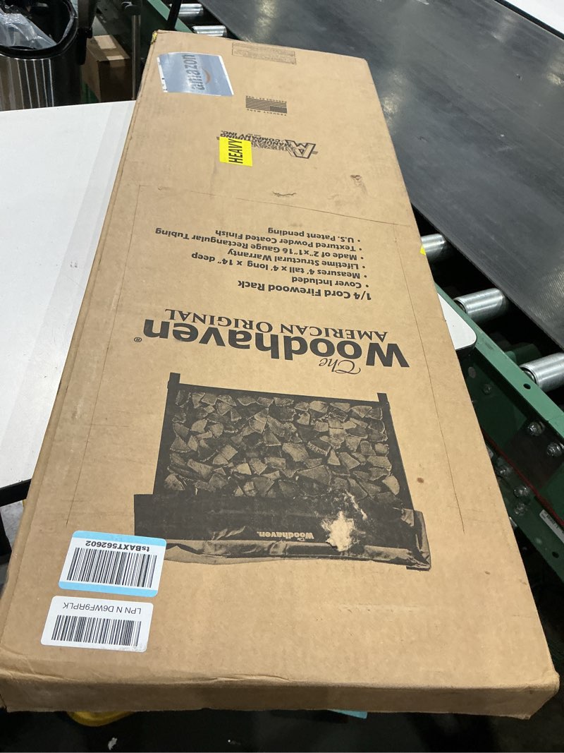 Condition photo showing New/Like New for woodhaven black 4 foot - heavy duty made in usa - indoor outdoor - 1/4 cord firewood storage log rack with seasoning cover combo set - metal log storage - 48” x 48” 4 foot with cover