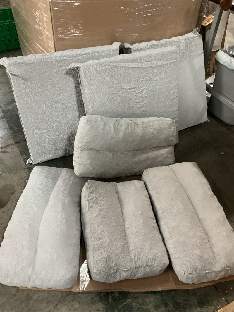 Condition photo showing Good Condition for patio furniture replacement cushions for outdoor furniture set of 3, thick patio sofa cushions for outdoor furniture, 7-piece splashproof fade resistant cushions for outdoor couch, grey no cover