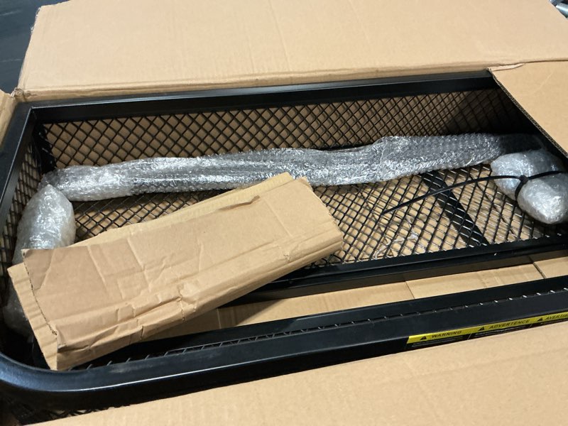 Condition photo showing Good Condition for orcish heavy duty atv front cargo basket, 17" w x 36" l x 6" h steel mesh rack with mounting kit, universal atv/utv storage basket for gear, luggage, camping, hunting, and outdoor use