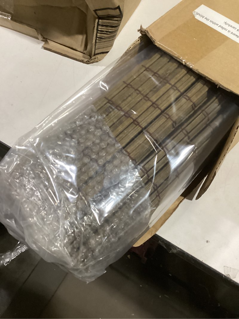 Condition photo showing Good Condition for LazBlinds No Tools No Drill Cordless Bamboo Roman Shades, Privacy Window Treatment, Roll Up Bamboo Blinds for Windows 33'' W x 64'' H, Driftwood Privacy-driftwood 33" W x 64" H