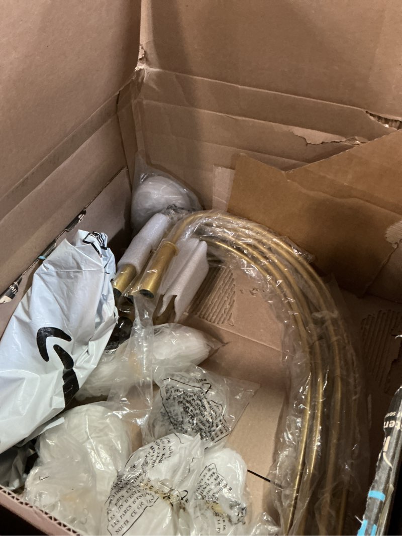 Condition photo showing As Is for Gold Chandelier,8-Light Crystal Chandeliers for Dining Room,Brass Crystal Ceiling Light for Bedroom Living Room Foyer, Entryway, Bedroom, Kitchen, Gold Ceiling Pendant Light Fixture Gold-8 Light Chandelier