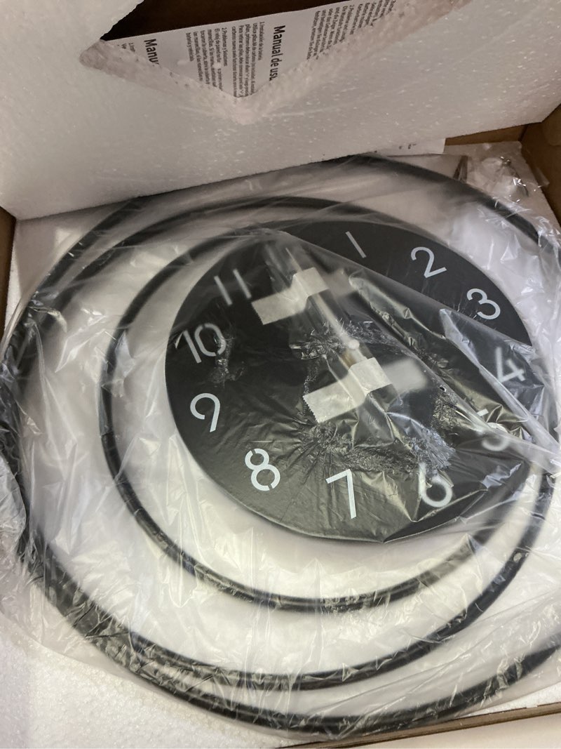 Condition photo showing New/Like New for 16inch Decorative Wall Clock, Silent Non-Ticking Quality Quartz Battery Operated, Large Wall Clock for Living Room Kitchen Home Bathroom Bedroom Wall Decor, Black 231-black