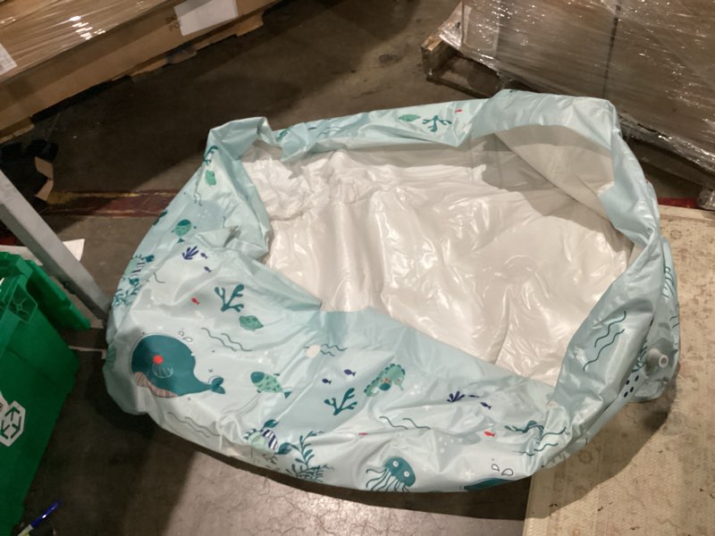 Condition photo showing As Is for portable bathtub, foldable design, comfortable experience, pvc