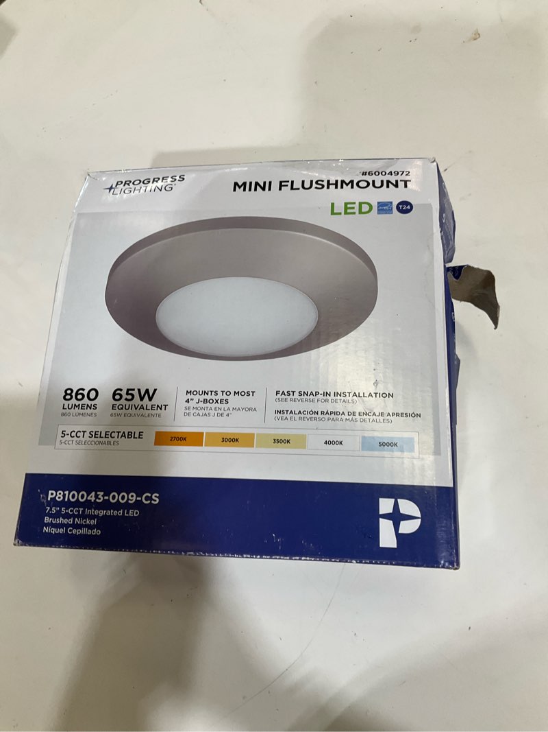 Condition photo showing As Is for  progress lighting 5cct 7.5-in brushed nickel indoor 1 -light led tunable white flush