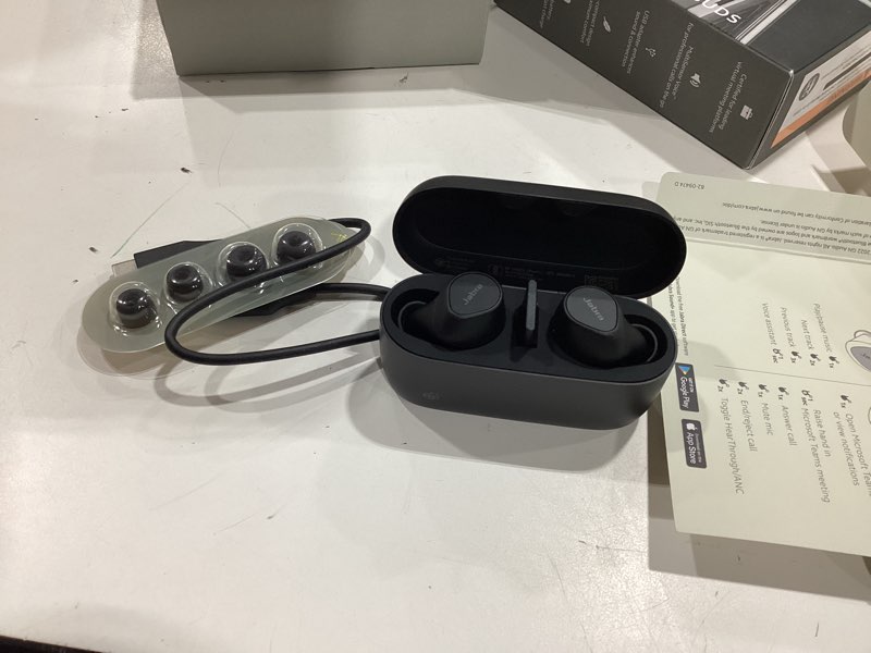 Condition photo showing Good Condition for jabra evolve2 true wireless earbuds - in-ear bluetooth earbuds with active noise cancellation multisensor voice technology - certified to work with your virtual meeting apps - black all platforms charging cord with usb-a dongle
