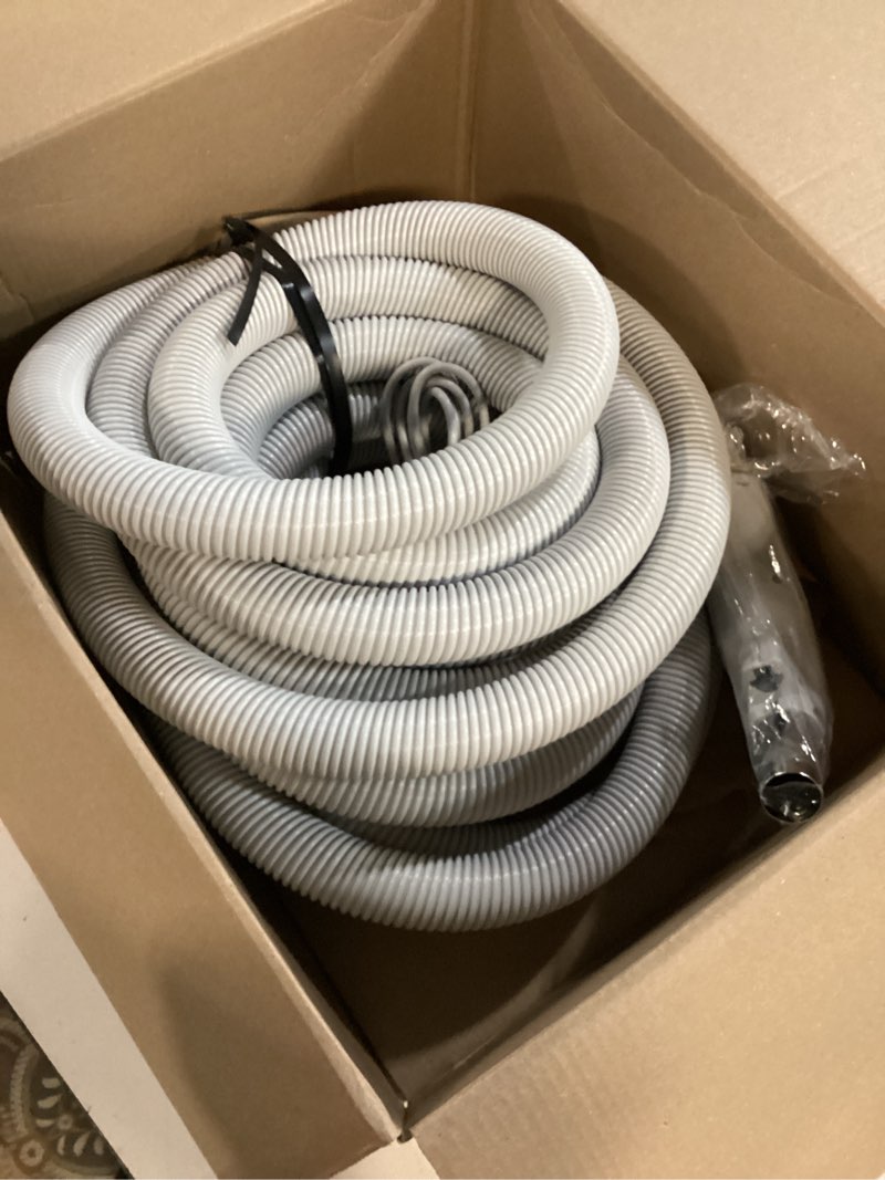 Condition photo showing New/Like New for universal central vacuum 35 ft high-voltage hose with pigtail and on-off switch control at the handle-compatible with most inlets - crushproof (35 ft. pigtail)