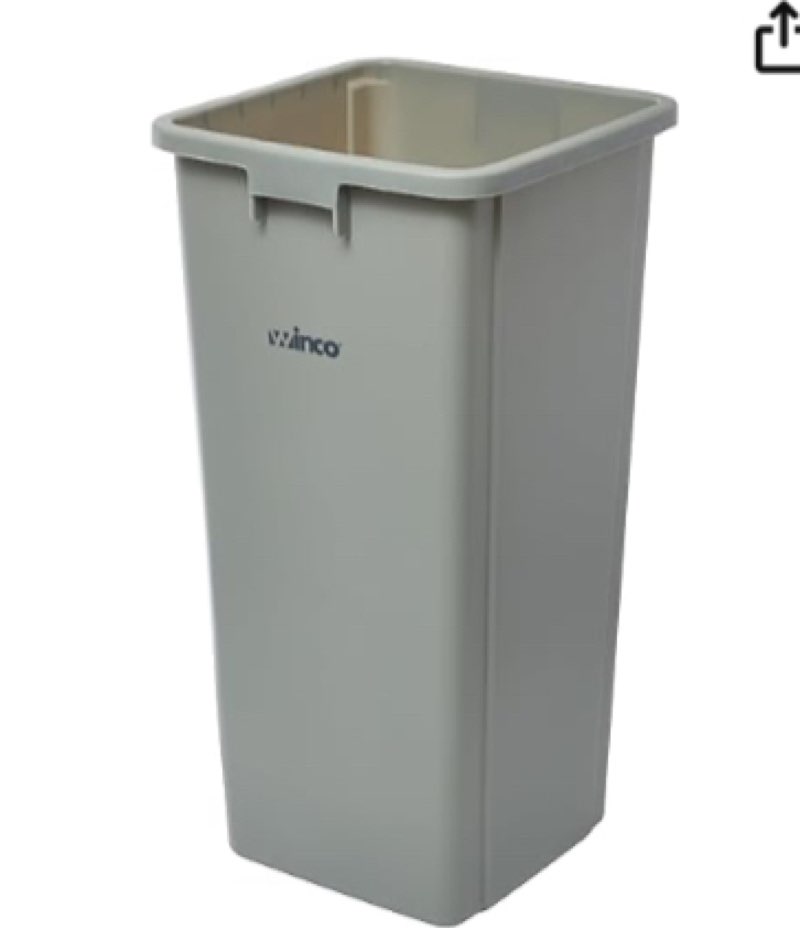 winco commercial square plastic trash can, 23 gallons, gray