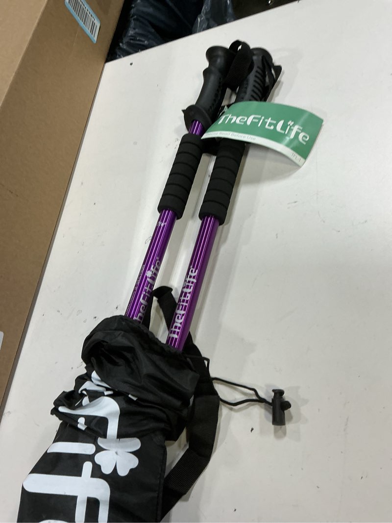 Condition photo showing Good Condition for thefitlife carbon fiber trekking poles – collapsible and telescopic walking sticks with natural cork handle and extended eva grips, ultralight nordic hiking poles for backpacking camping