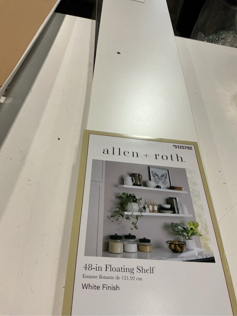 Condition photo showing As Is for Sorbus Floating Shelves for Wall - 48 Inch Long Bathroom Shelves, Wall Decor for Bedroom, Kitchen, Living Room & Book Storage - Mounted Floating Shelf with Invisible Brackets (White, 2 Pack) White 48 Inch 2 Pack