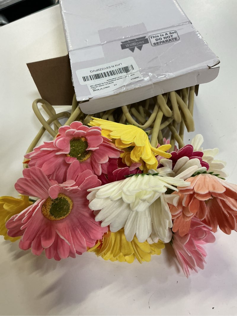 Condition photo showing Good Condition for willbond 24 pcs artificial gerbera daisies flowers 15 in pink and orange fake daisy bouquet with flexible stems boho faux wildflower for groovy sunset soiree wedding bridal party home decor, 6 colors white, pink, yellow, orange, rose, coral 24