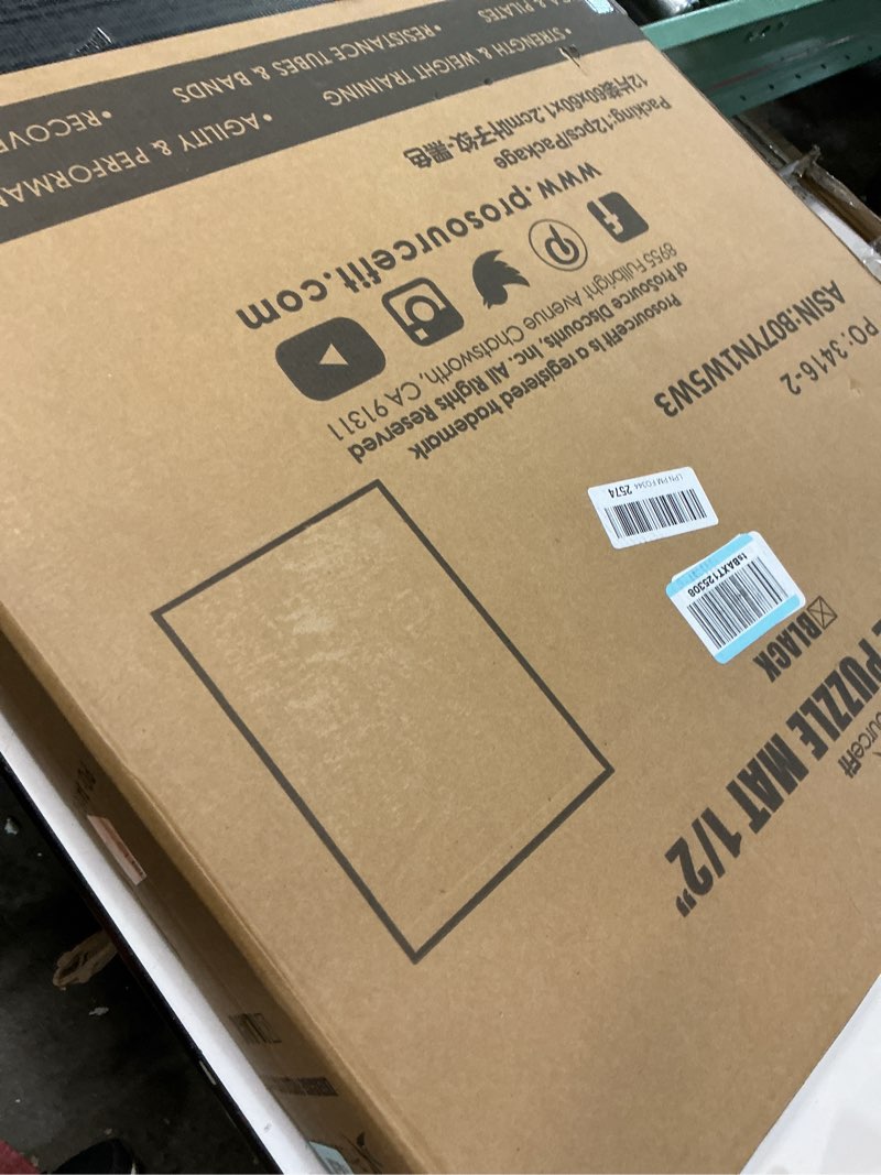 Condition photo showing Good Condition for ProsourceFit Puzzle Exercise Mat ½ in, EVA Interlocking Foam Floor Tiles for Home Gym, Mat for Home Workout Equipment, Floor Padding for Kids, Black, 24 in x 24 in x ½ in, 48 Sq Ft - 12 Tiles Black - 1/2 Inch - 48 Sq Ft - 12 Tiles