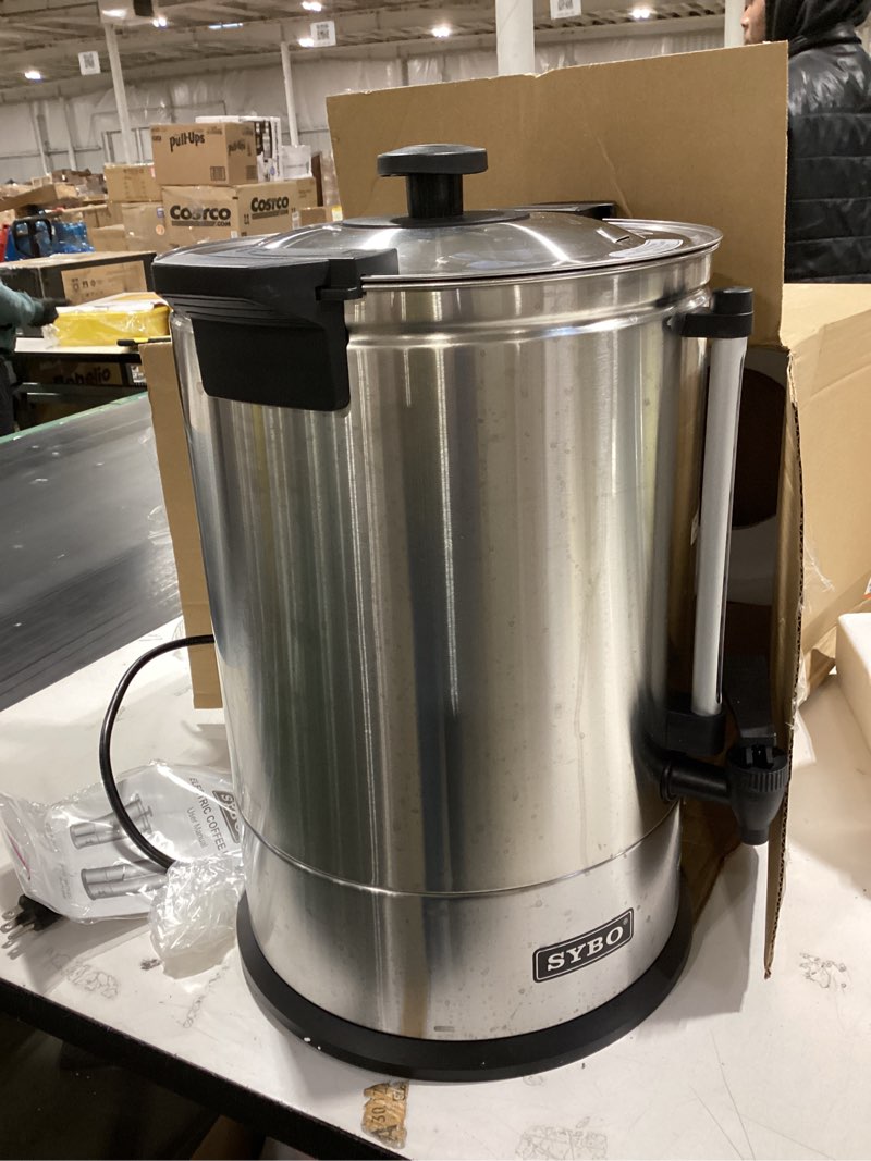 Condition photo showing As Is for SYBO SR-CP-100B Commercial Grade Stainless Steel Percolate Coffee Maker Hot Water Urn for Catering, 100-Cup 16 L, Metallic 16L Metallic
