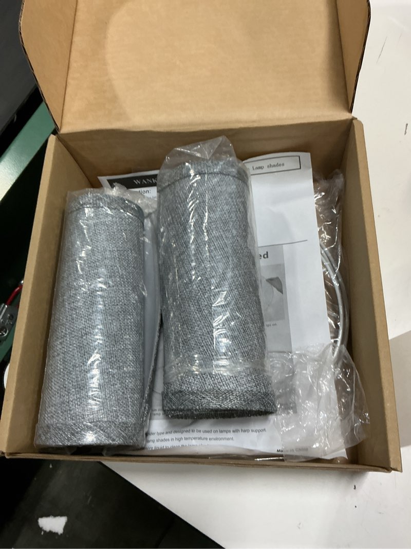 Condition photo showing Good Condition for set of 2 small lampshades 10 inch for table lamps and nightstand lamps,assembly required,small empire lamp shade spider fitter, handcrafted natural linen lamp shades (8"x10"x8", grey) 8"x10"x8" grey