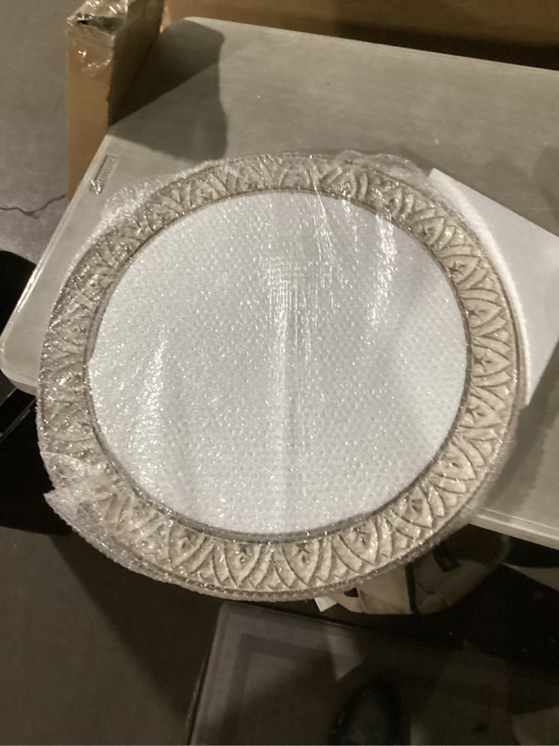 Condition photo showing New/Like New for 24" Round Mirror Farmhouse Wooden Frame Circle Mirrors, Rustic Decorative Distressed Wall Mounted Mirror for Bathroom, Bedroom, Living Room, Entryway, Fireplace, Hall Flower White 24"L x 24"W