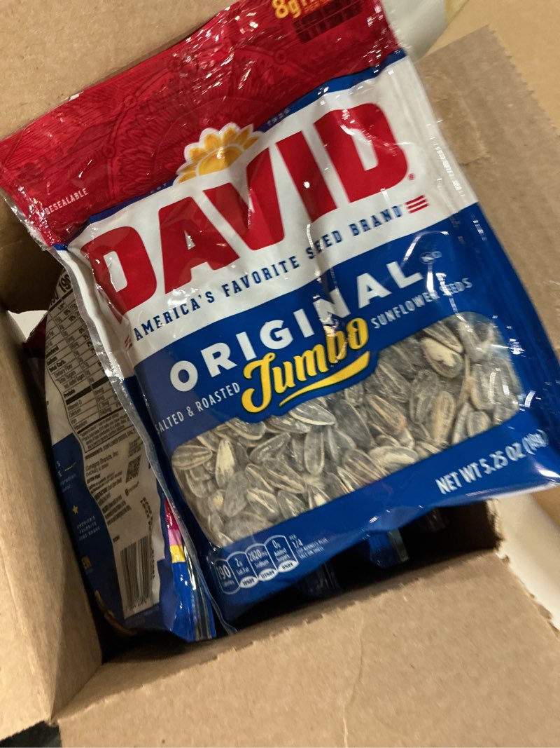 Condition photo showing Good Condition for ((B.B.Y.NOV /22/2025)) DAVID SEEDS Roasted and Salted Original Jumbo Sunflower Seeds, Keto Friendly, 5.25 Oz, 12 Pack Original 5.25 Ounce (Pack of 12)