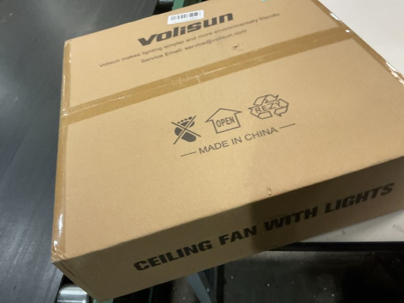 Condition photo showing New/Like New for VOLISUN Low Profile Ceiling Fan with Lights and Remote, 20in Modern Ceiling Fans Flush Mount, 3000K-6500K Dimmable Bladeless LED Fan Light, White Fandelier Ceiling Fans with Lights for Bedroom White 20 inch