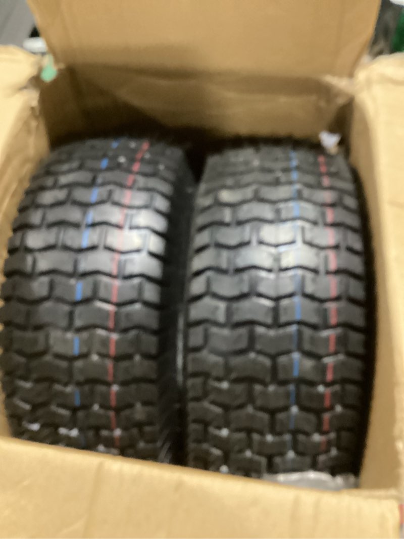 Condition photo showing New/Like New for gicool 16x6.50-8 tubeless tire and wheel, ?1" bearing, 4" centered hub?,16x6.5-8" lawn mower tires, universal fit riding mower and garden tractor front wheels, 4 ply, v-turf pattern, 2 pack 16x6.50-8 tubeless (4" centered hub,1" bore)