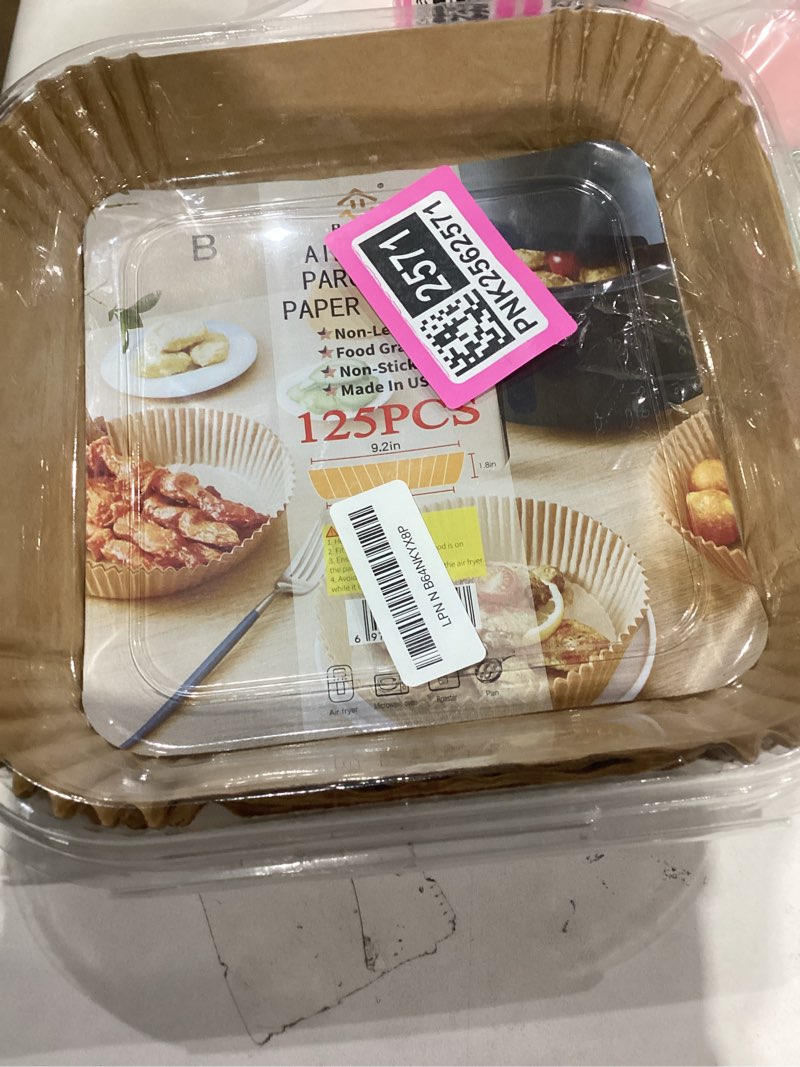 Condition photo showing Good Condition for Air Fryer Liners Disposable, 125Pcs Parchment Paper, 8 Inch Non-stick Air Fryer Paper Liners, Unbleached Square Airfryer Liners for 5-8QT Air Fryer, Baking, Roasting Microwave 8Inch-Square-125PCS