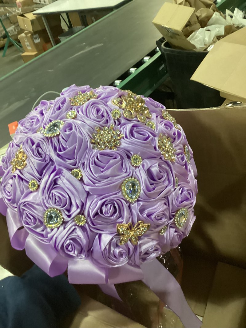 Condition photo showing Good Condition for Mhojpik 9.8" Light Purple Bridal Wedding Bouquet Throw Toss Artificial Rose Flower Bunch with Bling 