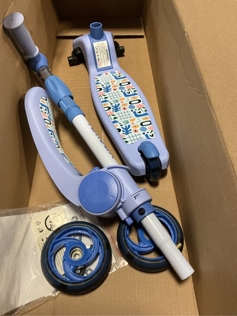 Condition photo showing Good Condition for tonbux kids scooter with seat, 3 wheels scooter with pu luminous wheels, non-slip handle and wide deck, sensitive brakes, 4-level adjustable height, scooters for kids 2–8 years blue