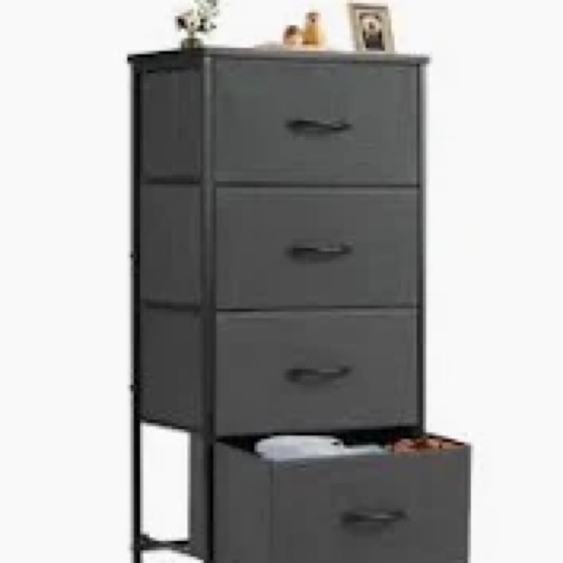 Sweetcrispy Nightstand Small Bedroom Dresser with 4 Fabric Drawers, Bed Side Furniture End Table, Wo