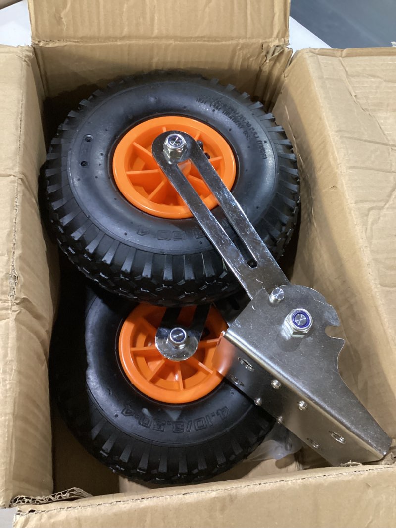 Condition photo showing New/Like New for heavy duty boat launching wheels, deluxe transom trailer wheel kit with quick release pins, pneumatic tires for jon boat dinghy fishing boat