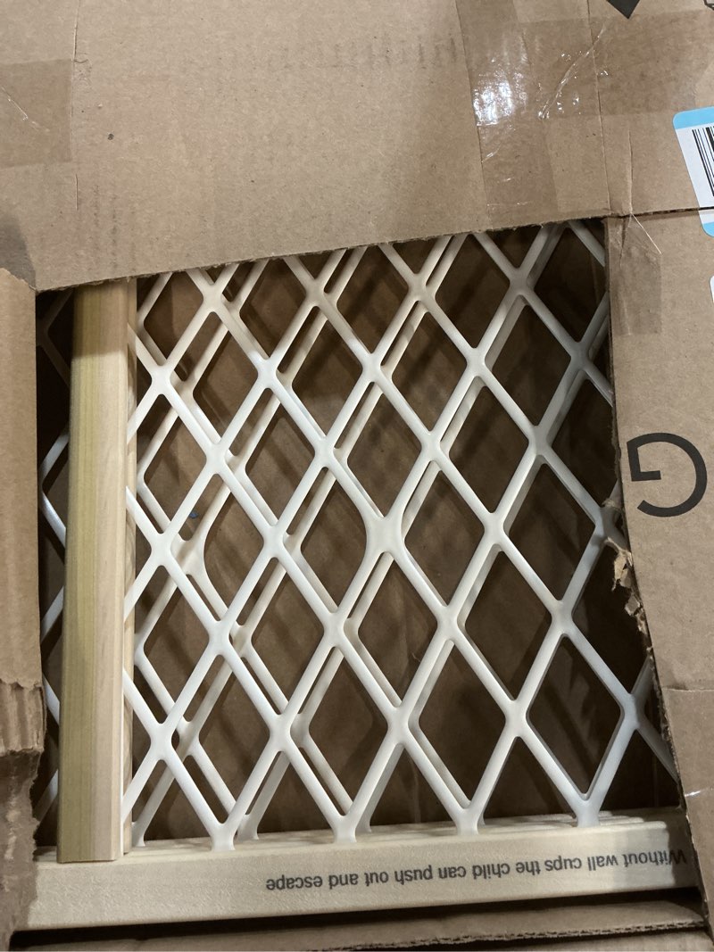 Condition photo showing As Is for toddleroo by north states - diamond mesh wooden baby gate: pressure mounted baby gate for doorways - adjustable 26.5 to 42 inches wide - 23 inches tall