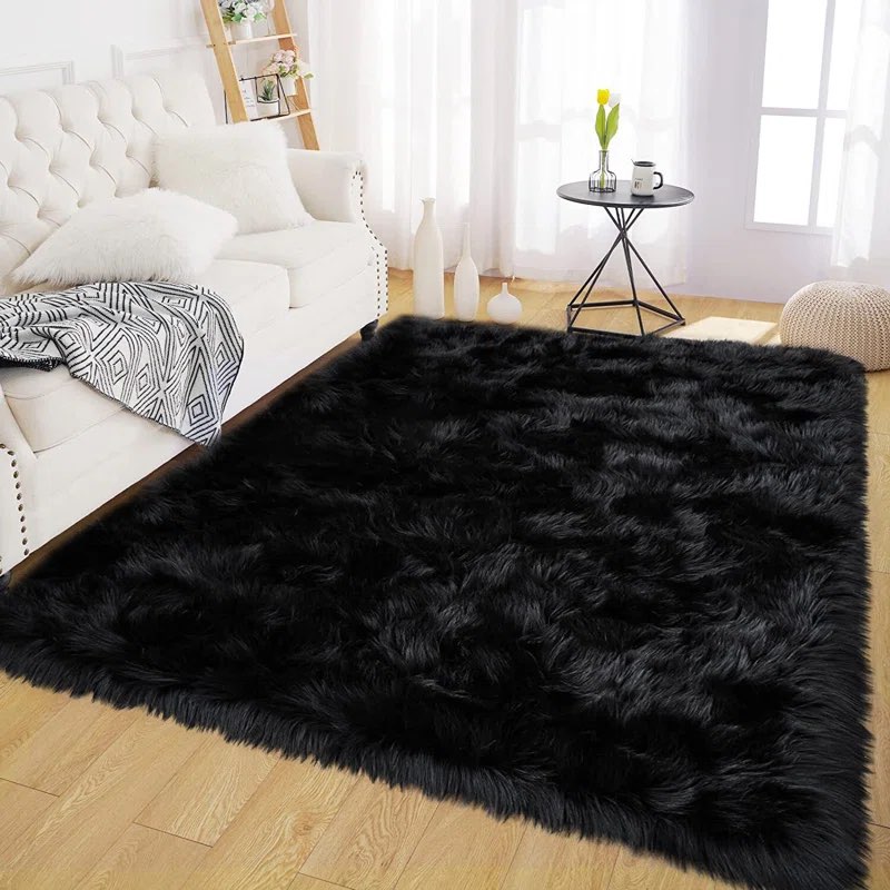 Faux Sheepskin Indoor Rug, 6’ x 8’, Black