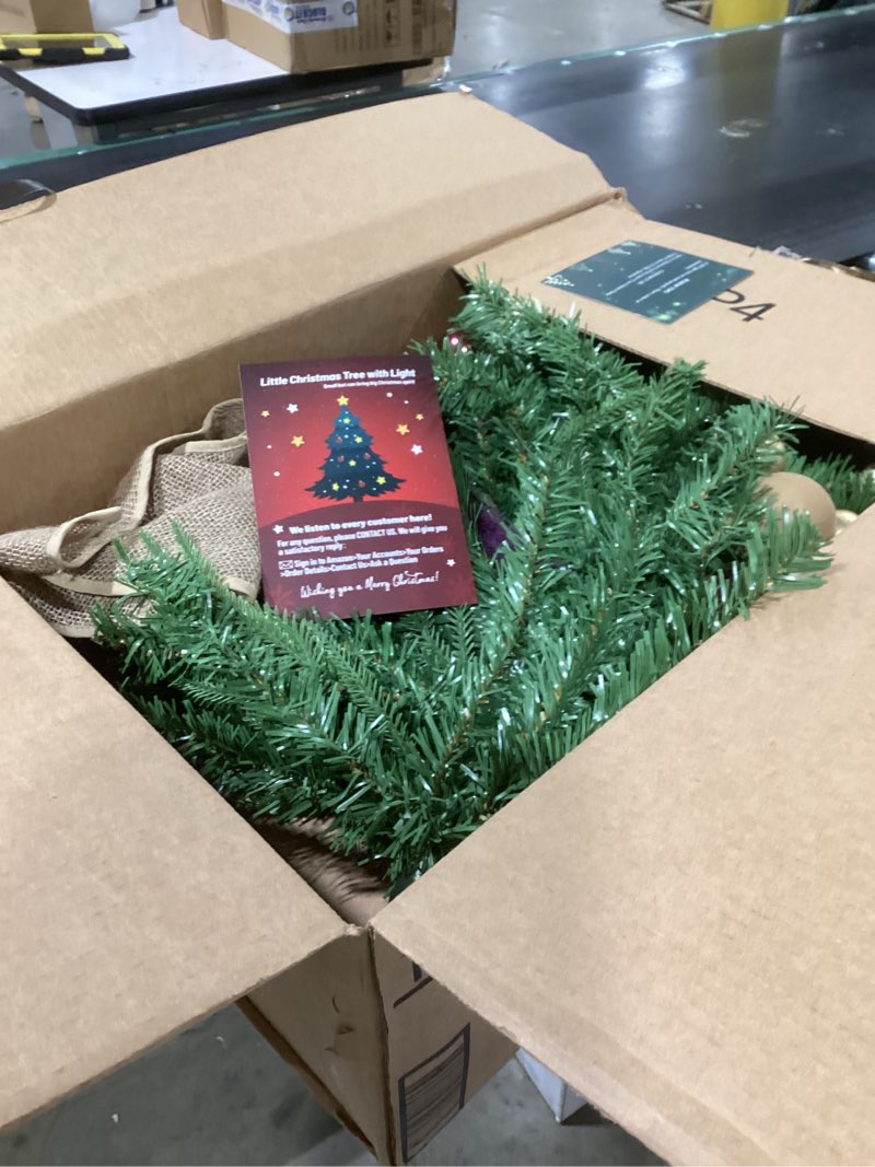 Condition photo showing Good Condition for 24 Inch Tabletop Christmas Tree, Artificial Mini Xmas Pine Tree with LED String Lights and Ornaments,Christmas Decoration Tree Decor-Red Red Base