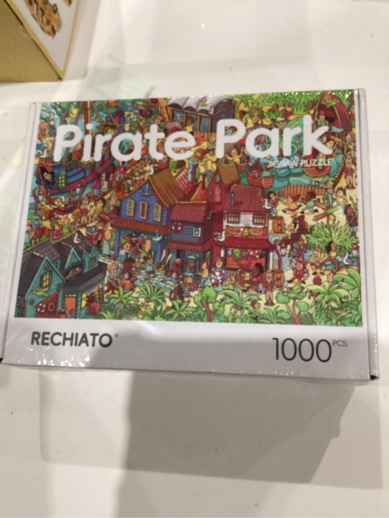 Condition photo showing New/Like New for Jigsaw Puzzles for Adults, 1000 Pieces Pirate Park Puzzle, Cartoon Painting Challenging Puzzles for Family Activity Game Nights Gifts Fidget Stress Relief