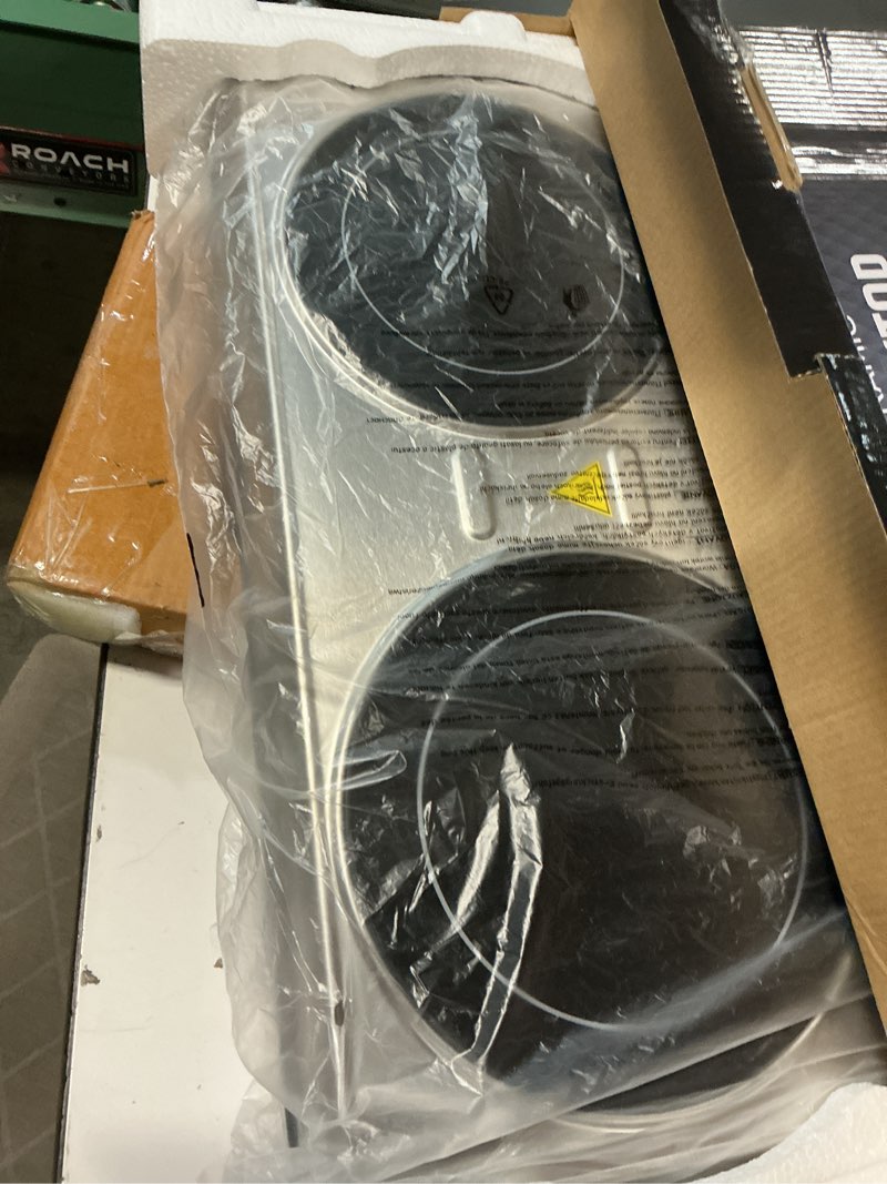 Condition photo showing Good Condition for OVENTE Countertop Infrared Double Burner, 1700W Electric Hot Plate and Portable Stove with 7.75" and 6.75" Ceramic Glass Cooktop, 5 Level Temperature Setting and Easy to Clean Base, Silver BGI102S BGI102S - Silver